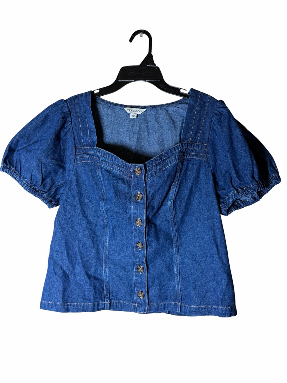 Frye Denim Sweetheart Neckline Shirt Size Large